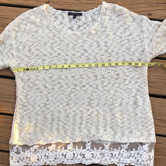Olivia Sky Loose Knit Beachy Lace trimmed Neutral Cream sweater Sz M - Picture 7 of 8